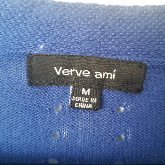 Verve ami women's blue open front fitted cardigan - Picture 3 of 10